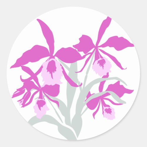 Stylized floral purple orchid wedding sticker