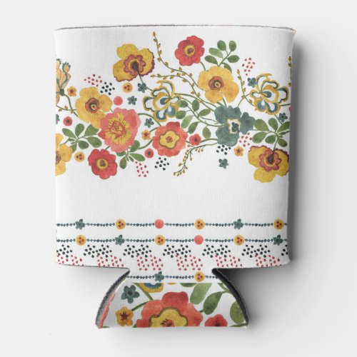 Stylized Floral Watercolor Seamless Design Can Cooler