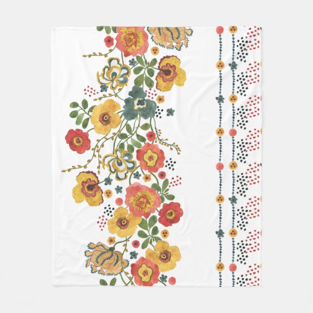 Stylized Floral: Watercolor Seamless Design. Fleece Blanket (Front)