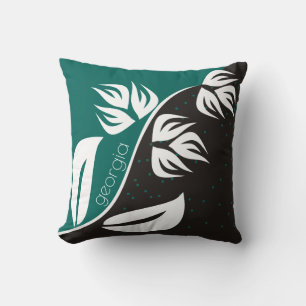 Stylized flower black and teal - choose any color throw pillow