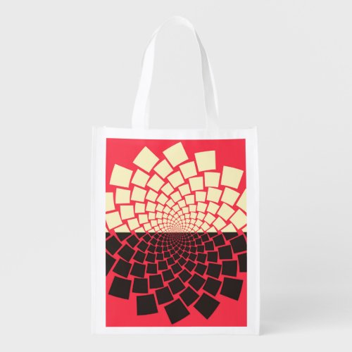 Stylized Flower Black Red Ivory Grocery Bag