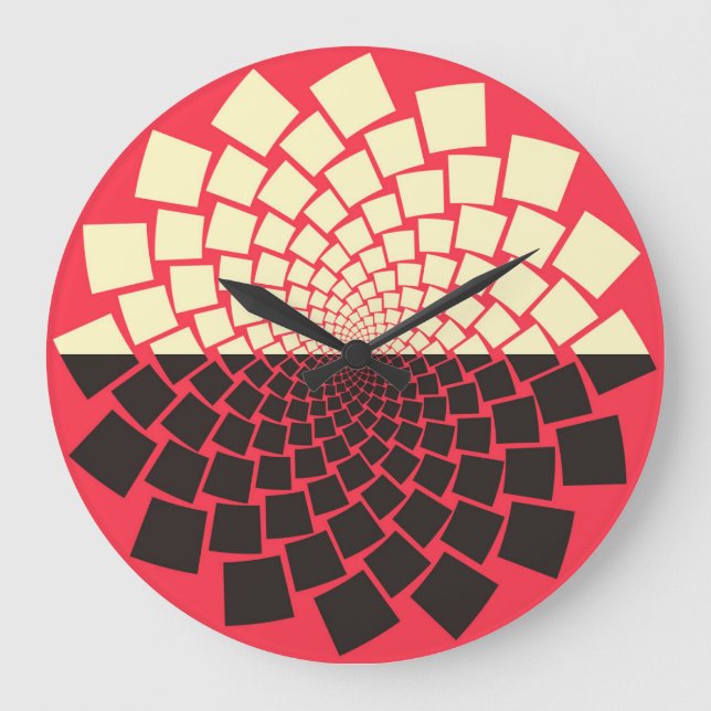 Stylized Flower: Black Red Ivory Large Clock (Front)