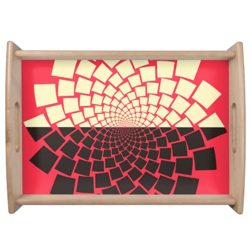 Stylized Flower Black Red Ivory Serving Tray