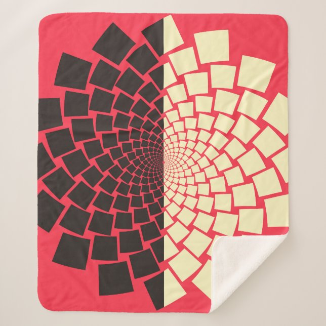 Stylized Flower: Black Red Ivory Sherpa Blanket (Front)