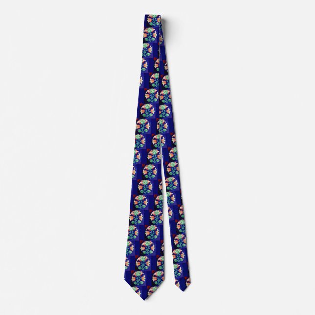 STYLIZED FLOWER/PINK GREEN BLUE FLORAL TIE (Front)