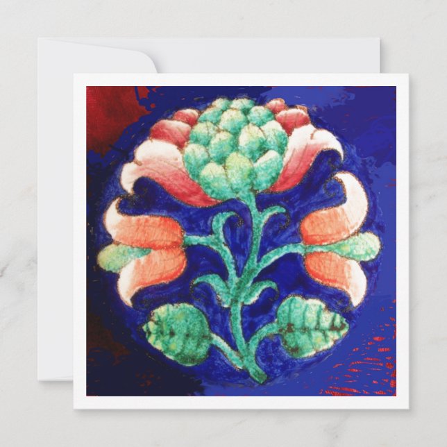 STYLIZED FLOWER/PINK RED GREEN ORANGE BLUE FLORAL INVITATION (Front)