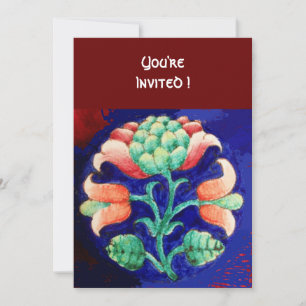 STYLIZED FLOWER/PINK RED GREEN ORANGE BLUE FLORAL INVITATION