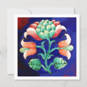 STYLIZED FLOWER/PINK RED GREEN ORANGE BLUE FLORAL INVITATION