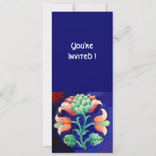 STYLIZED FLOWER/PINK RED GREEN ORANGE BLUE FLORAL INVITATION