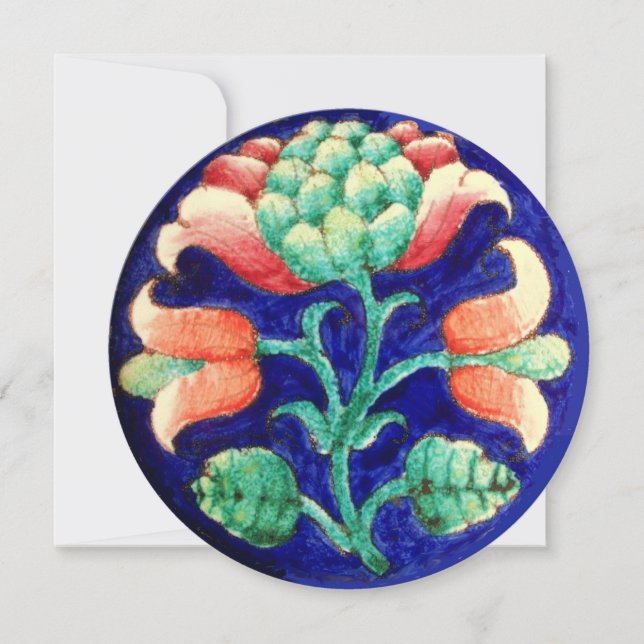 STYLIZED FLOWER/PINK RED GREEN ORANGE BLUE FLORAL INVITATION (Front)