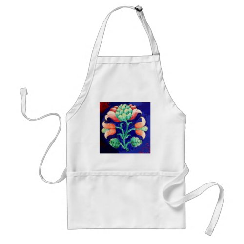 STYLIZED FLOWER RED PINK GREEN BLUE FLORAL ADULT APRON