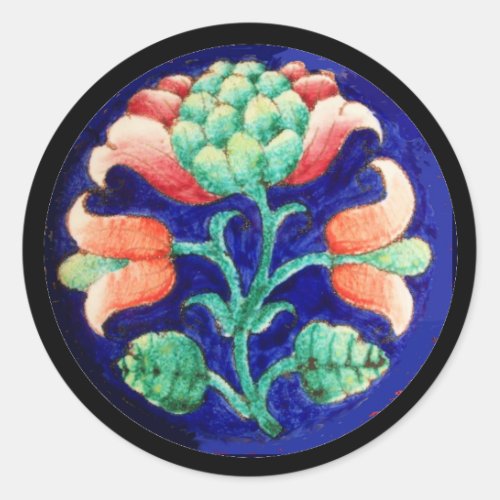 STYLIZED FLOWER RED PINK GREEN BLUE FLORAL CLASSIC ROUND STICKER