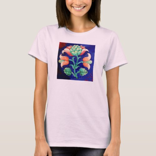 STYLIZED FLOWER RED PINK GREEN BLUE FLORAL T_Shirt