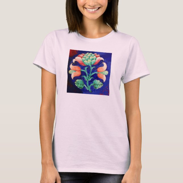 STYLIZED FLOWER/ RED PINK GREEN BLUE FLORAL T-Shirt (Front)