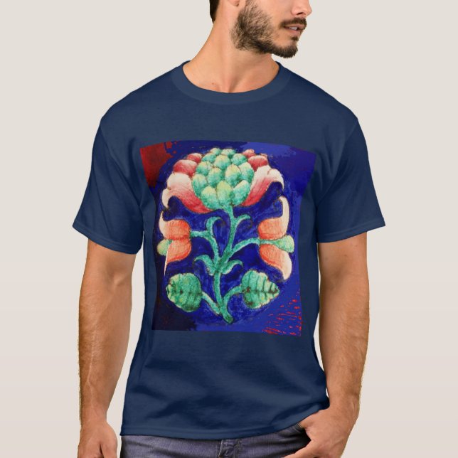 STYLIZED FLOWER/ RED PINK GREEN BLUE FLORAL T-Shirt (Front)