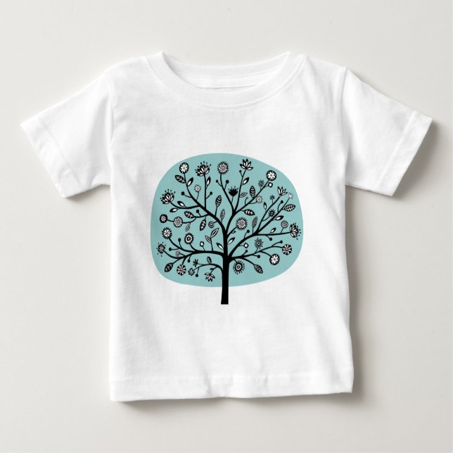 Stylized Flower Tree - Light Blue Green Baby T-Shirt (Front)