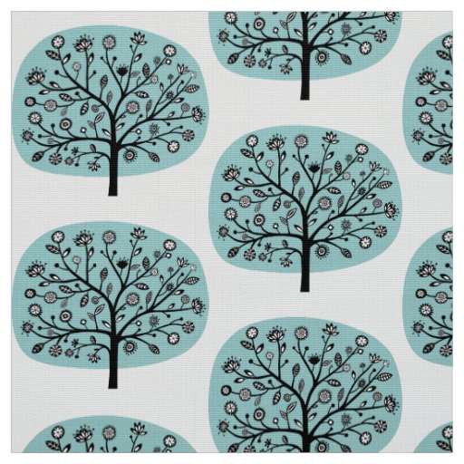 Stylized Flower Tree - Light Blue Green Fabric