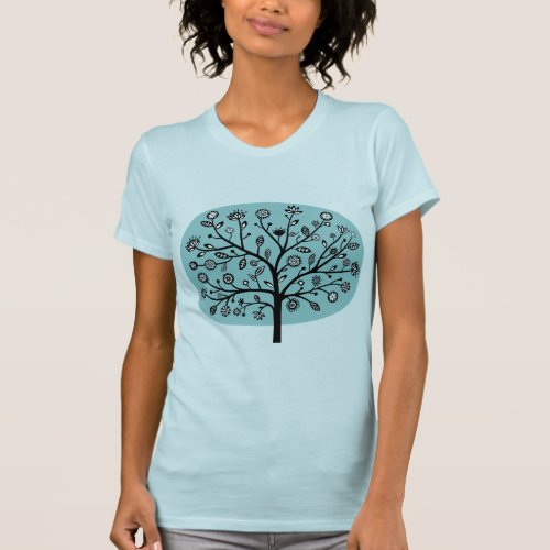 Stylized Flower Tree _ Light Blue Green T_Shirt