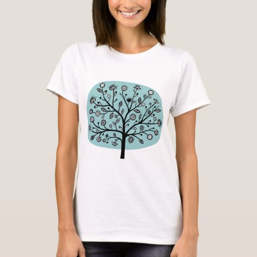 Stylized Flower Tree _ Light Blue Green T_Shirt