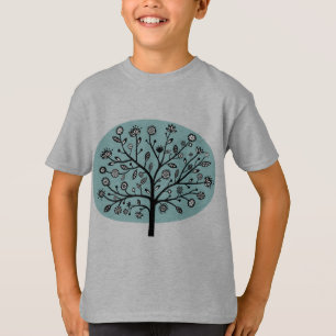 Stylized Flower Tree - Light Blue Green T-Shirt