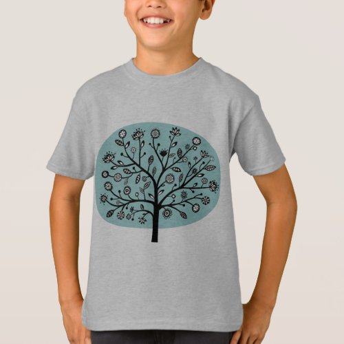 Stylized Flower Tree _ Light Blue Green T_Shirt