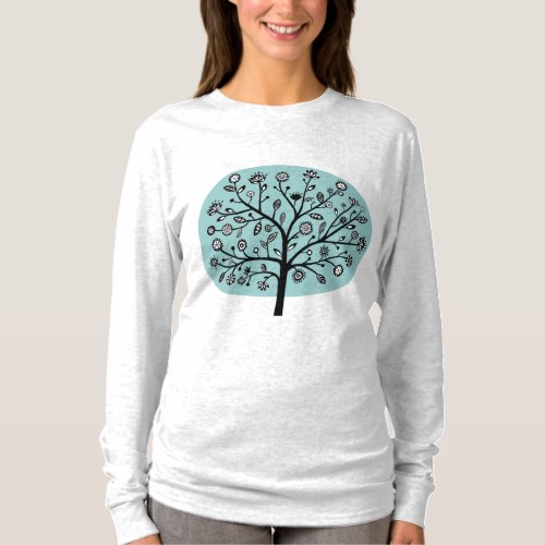 Stylized Flower Tree _ Light Blue Green T_Shirt