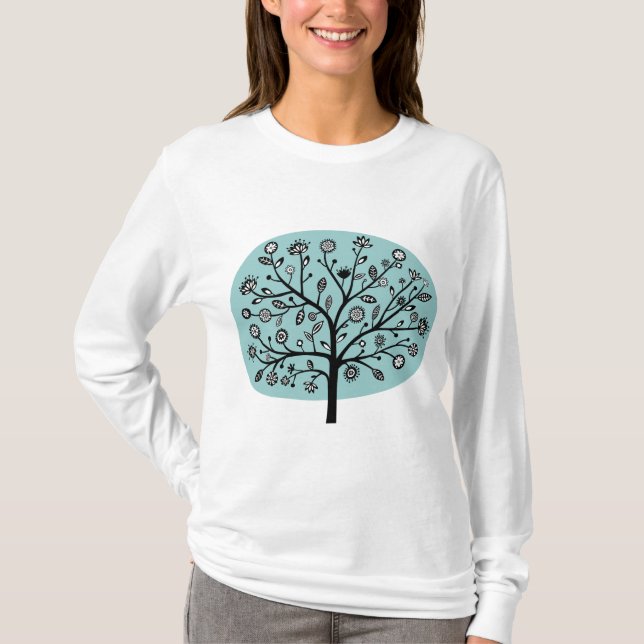 Stylized Flower Tree - Light Blue Green T-Shirt (Front)