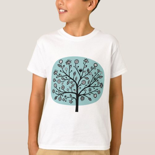 Stylized Flower Tree _ Light Blue Green T_Shirt