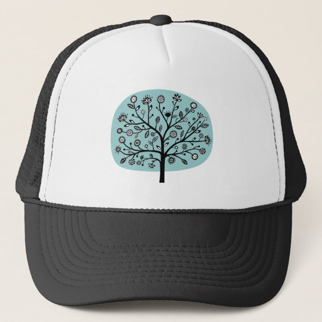 Stylized Flower Tree - Light Blue Green Trucker Hat (Front)