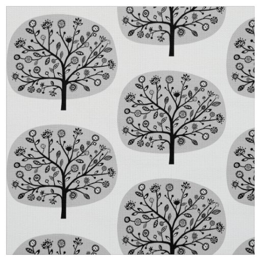 Stylized Flower Tree - Light Gray Fabric