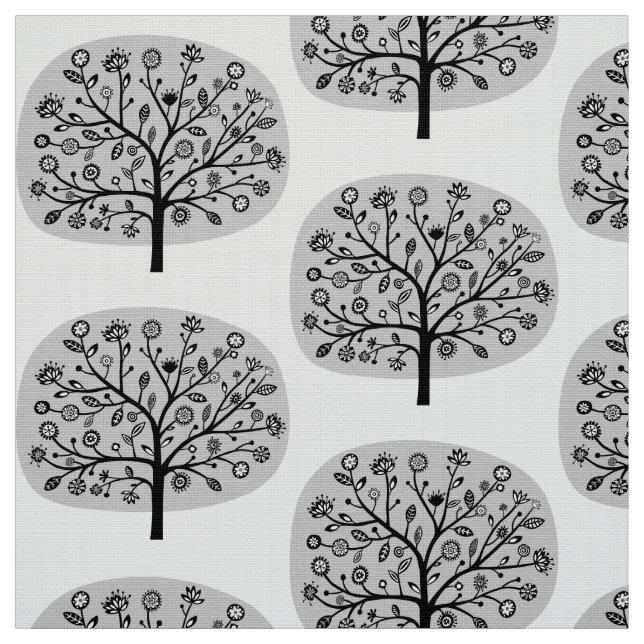 Stylized Flower Tree - Light Gray Fabric (Swatch)