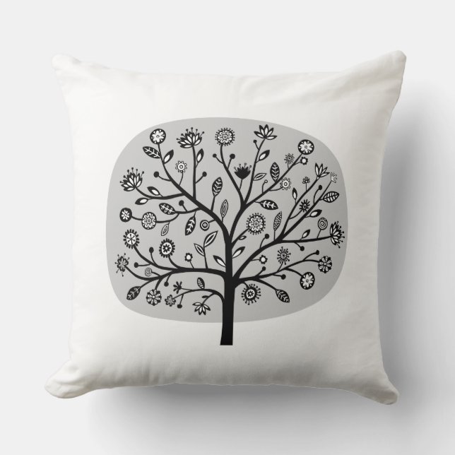 Stylized Flower Tree - Light Gray Throw Pillow (Front)