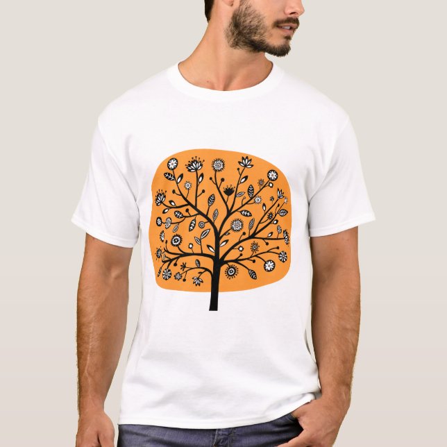 Stylized Flower Tree - Light Orange T-Shirt (Front)