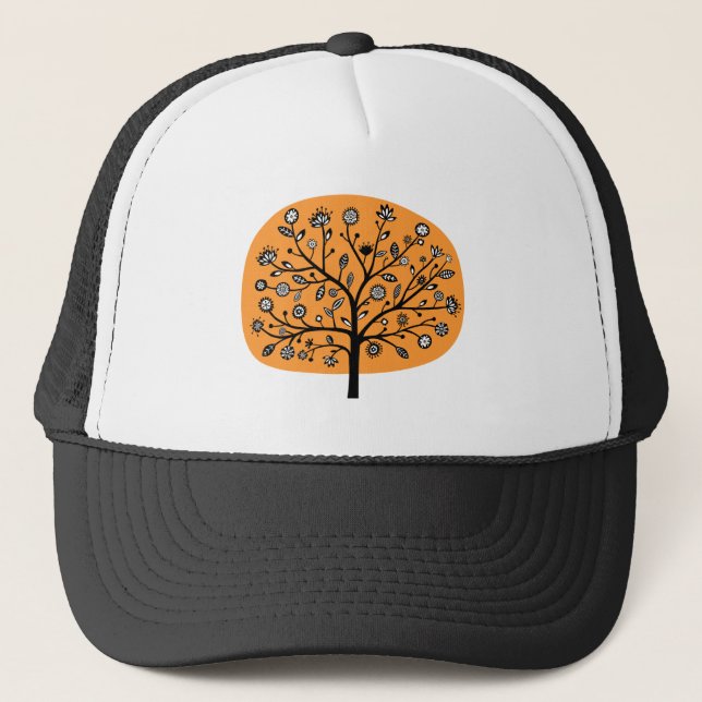 Stylized Flower Tree - Light Orange Trucker Hat (Front)