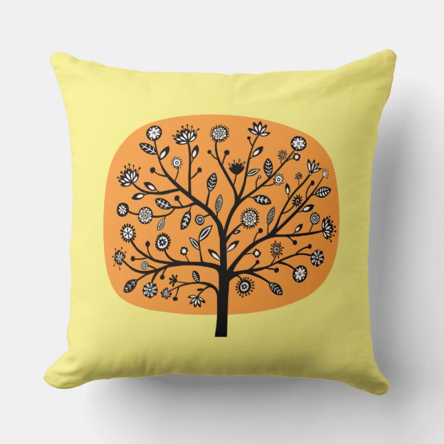 Stylized Flower Tree - Lt Orange and Lt Yellow Throw Pillow (Front)