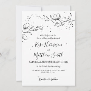 Stylized flowering branch and drops of ink Wedding Invitation