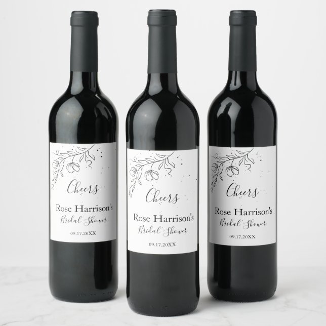 Stylized flowering branch Bridal Shower  Wine Labe Wine Label (Bottles)