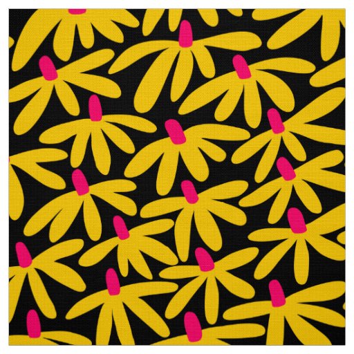 Stylized Flowers - Amber, Crimson and Black Fabric