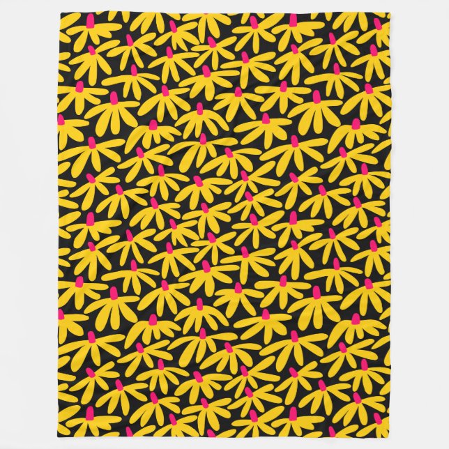 Stylized Flowers - Amber, Crimson and Black Fleece Blanket (Front)