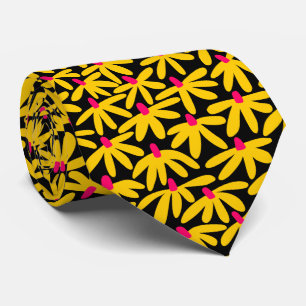 Stylized Flowers - Amber, Crimson and Black Neck Tie