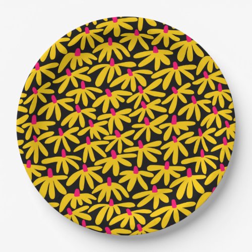 Stylized Flowers _ Amber Crimson and Black Paper Plates