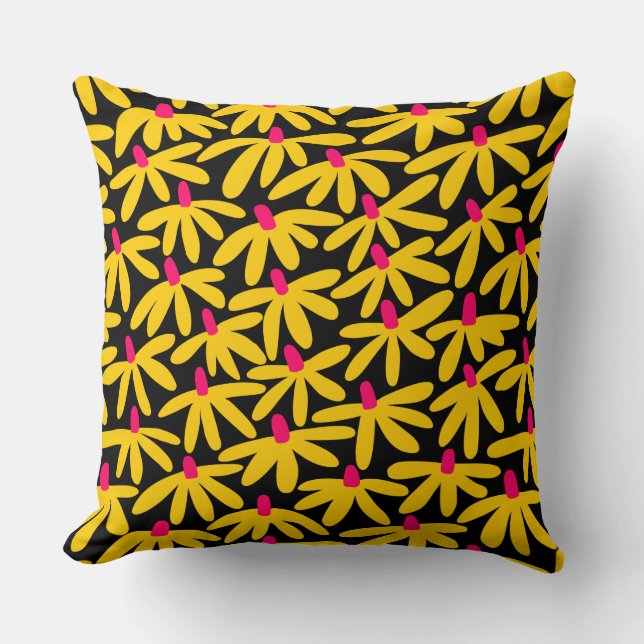 Stylized Flowers - Amber, Crimson and Black Throw Pillow (Front)
