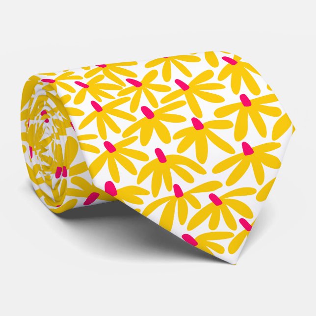 Stylized Flowers - Amber, Crimson and White Neck Tie (Rolled)