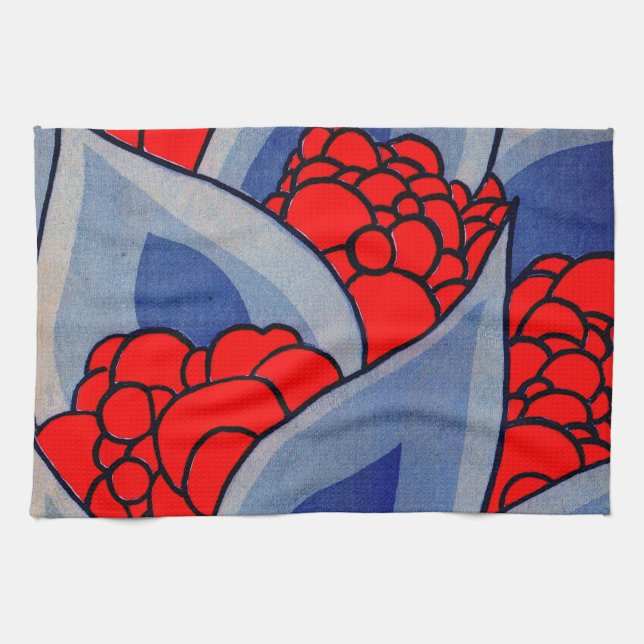 stylized flowers and leaves kitchen towel (Horizontal)