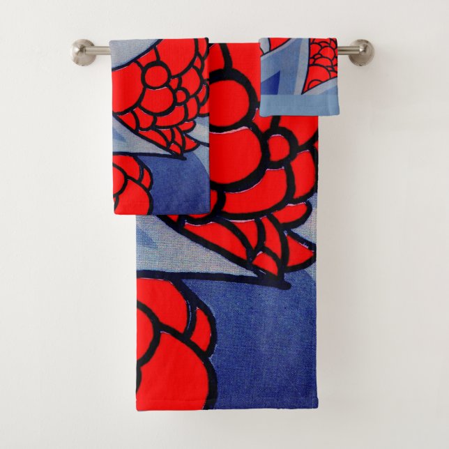 stylized flowers and leaves print bath towel set (Insitu)