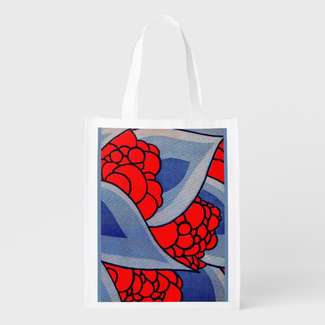 stylized flowers and leaves print grocery bag (Front)
