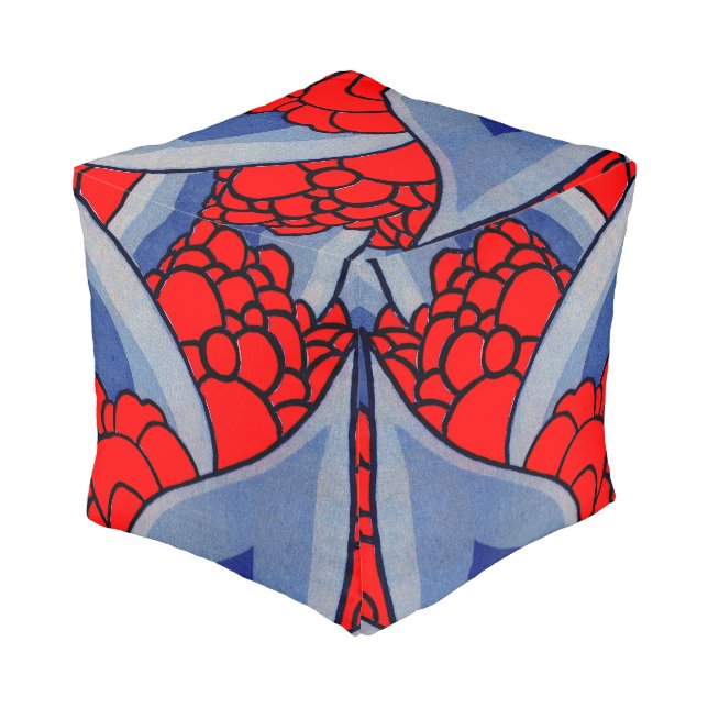 stylized flowers and leaves print pouf (Angled Back)