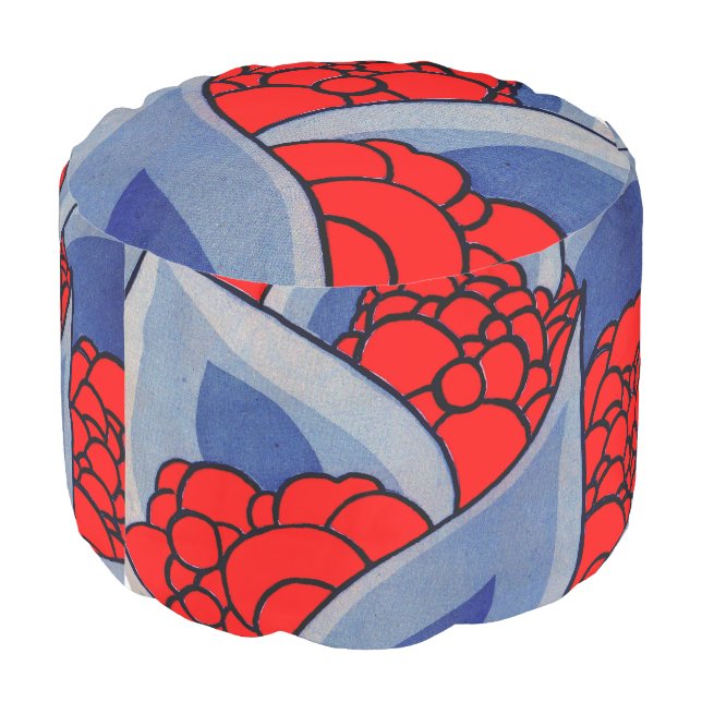stylized flowers and leaves print pouf (Angled Back)