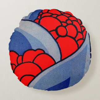 stylized flowers and leaves print round pillow