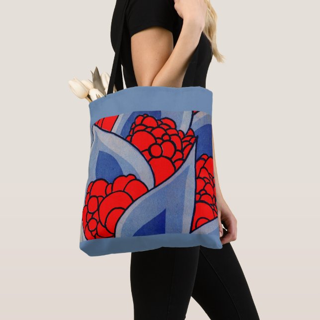 stylized flowers and leaves print tote bag (Close Up)